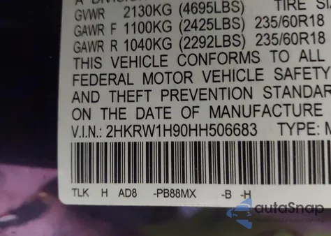 2017 Honda Cr-V Touring z USA, uszkodzony, nr VIN 2HKRW1H90HH506683